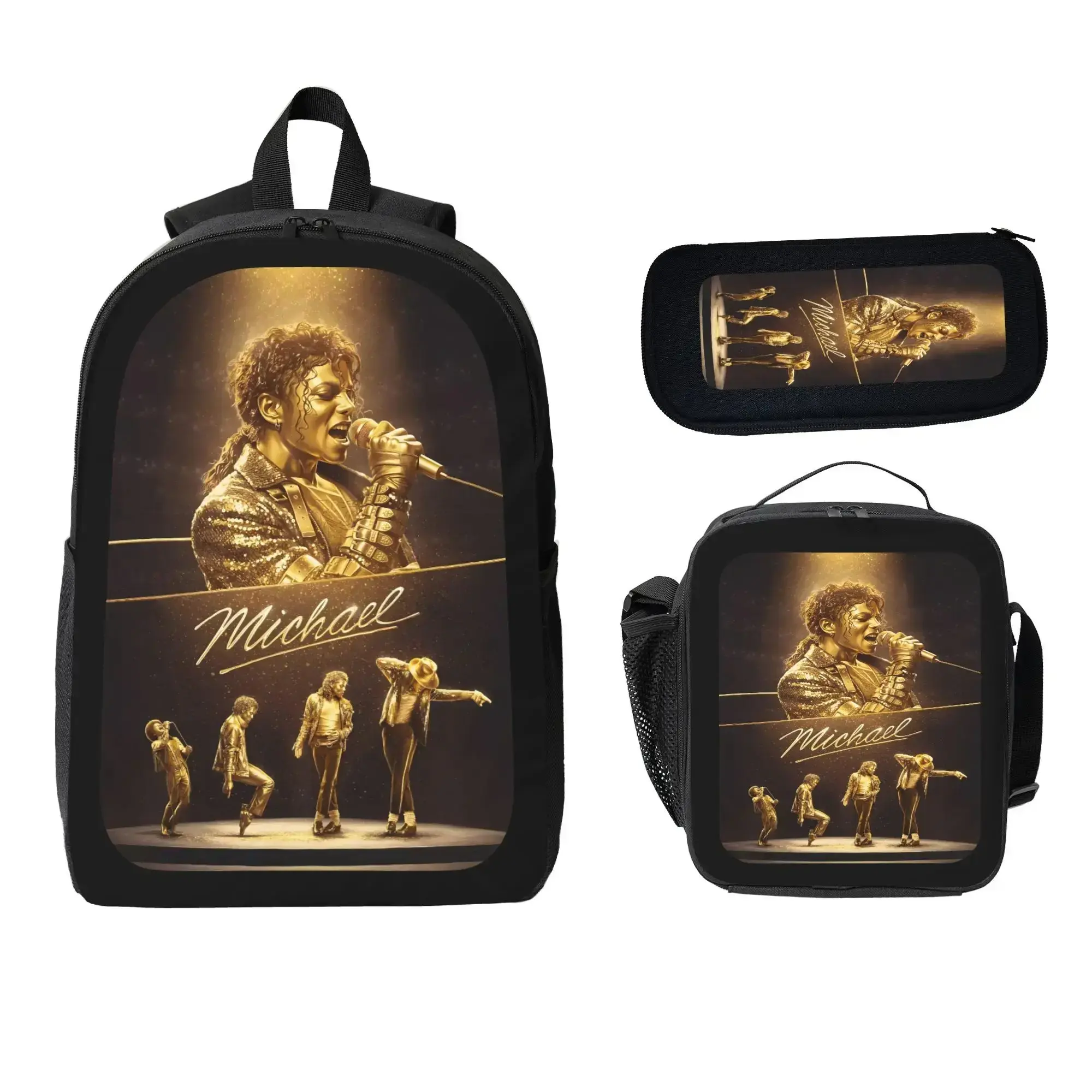 Michael Jackson Backpack Set MJ 3 Piece With Lunch Box And Pencil Case King Of Pop School Bag For Teens Kids Boys Music Fan Bookbag Back to School