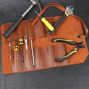 Multifunctional Leather Tool Roll, Portable Repair Woodworking Electrician Kit, Screwdriver Wrench Storage, Hardware Tools Bag Heavy Duty PVC Leather Tool Roll Organizer Tool Pouch Wrench Chisel Holder for Storing Wood Carving Tools Folding Knives Bonsais