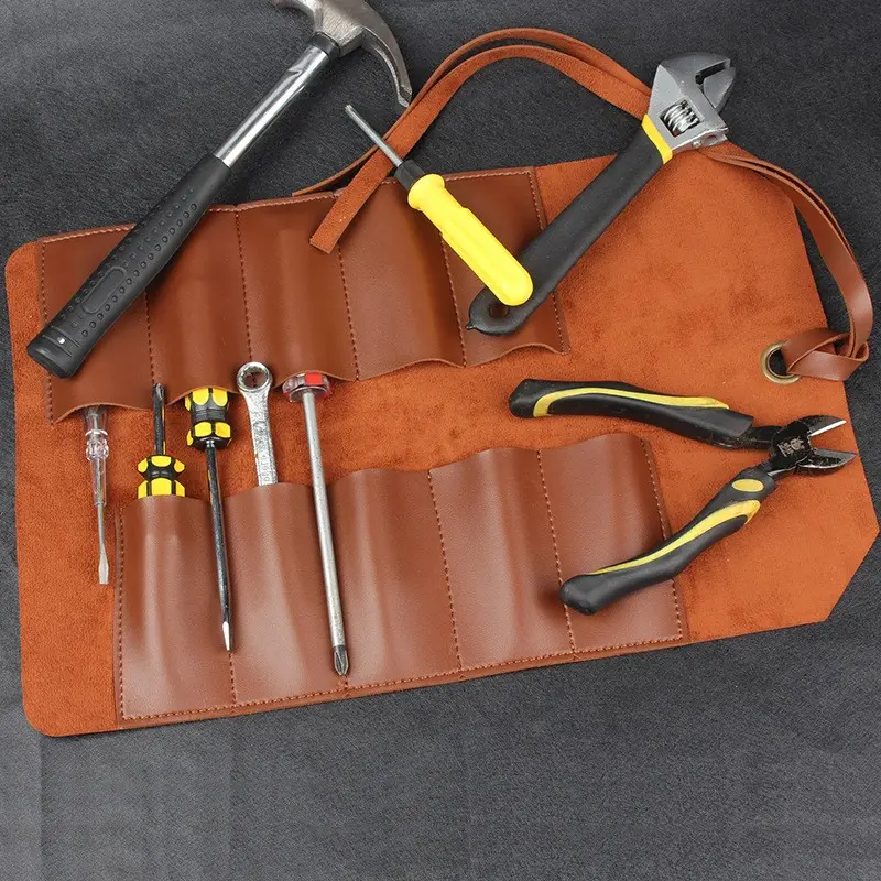 Multifunctional Leather Tool Roll, Portable Repair Woodworking Electrician Kit, Screwdriver Wrench Storage, Hardware Tools Bag Heavy Duty PVC Leather Tool Roll Organizer Tool Pouch Wrench Chisel Holder for Storing Wood Carving Tools Folding Knives Bonsais