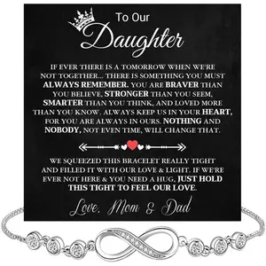 To My Daughter Necklace from Mom and Dad, Cubic Zirconia Pendant with Message Card & Gift Box, Jewelry Gift for Daughter Birthday, Graduation, Christmas from Parents