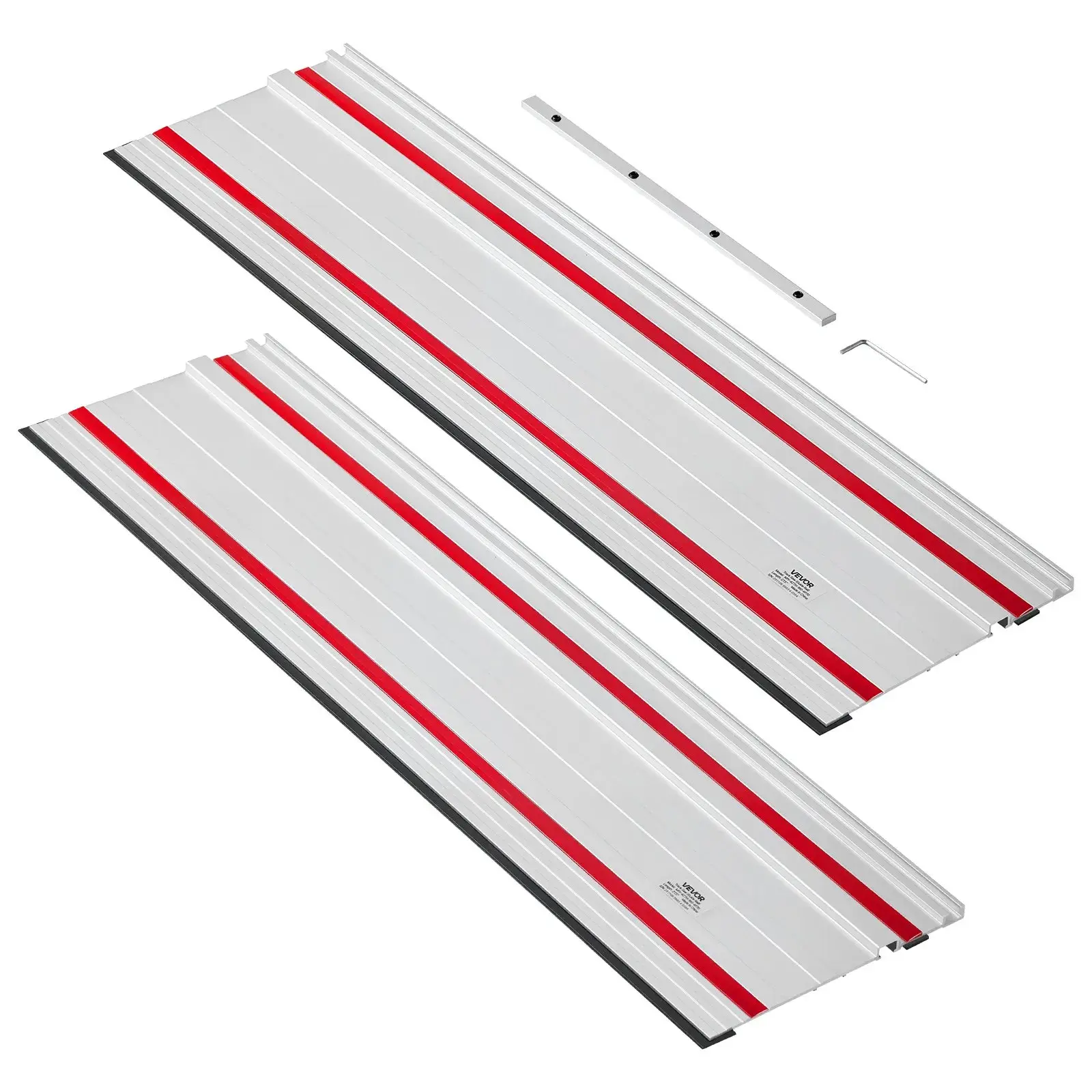 VEVOR Track Saw Guide Rail Kit, 55 Inch - 2 Pcs (2 x 27.5 in Aluminum Extruded Rails), 1 Connector, Low Friction, High Strength, Quick Seamless Joining, Compatible with Makita/Festool/WEN, Woodworking Power Tool Set (Father's Day Gift)