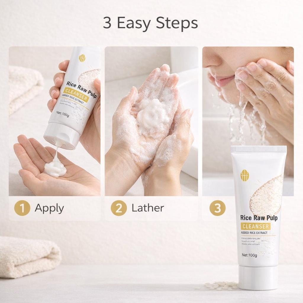 Rice Extract Facial Cleanser, Creamy Foam Face Wash for Daily Use, Soft Clean Feel, Rice Raw Pulp Cleanser 100g