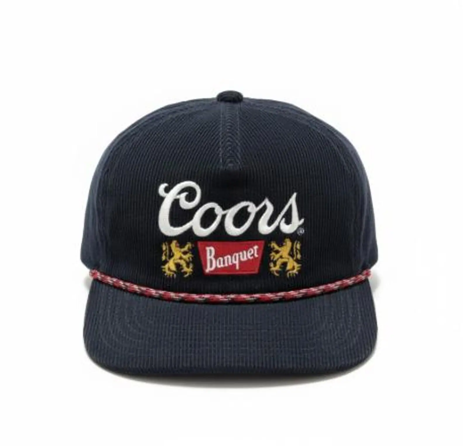 Coors Banquet Retro Retro Beer Style Rope Snapback Hat 2 Pack, Vintage Corduroy Trucker Caps, Blue Red & Cream Butter Adjustable Hats, 90s Streetwear Gift for Men