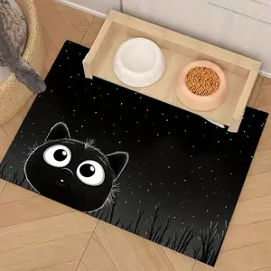 Cute Cat Pattern Feeding Mat, Pet Dining Pad, Dog Eating Mat, Cat Feeding Mat, Home Decor, Absorbent Quick-Dry, for Food and Litter Box