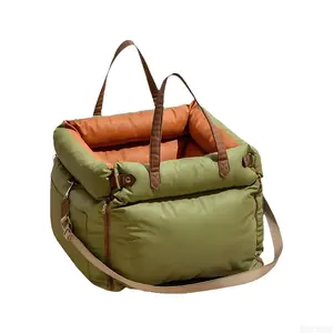 Waterproof Dog Booster Car Seat Bed – PU Leather Portable Pet Couch – Bite-Resistant with Storage Pockets – Appropriate for Dogs & Cats – Perfect for Travel & Home Use