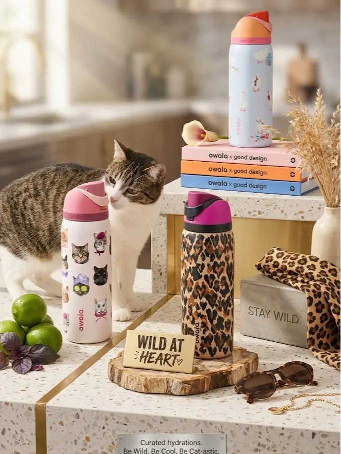 Owala FreeSip Leopard 32oz Wild At Heart Water Bottle – Leakproof Stainless Steel Insulated Travel Tumbler