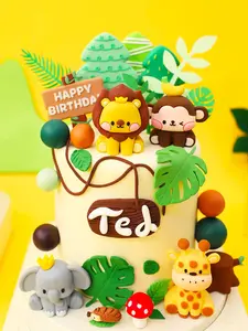 cake shed cake topper gender reveal Cute Jungle Animals Cake Decoration Wild One Cake Decoration Safari Cake Decoration Giraffe Elephant Lion Tiger Cake Jungle Animals Happy Birthday Monkey Leaves Tree Photo Topper