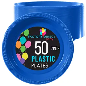 7 In. Dark Blue Plastic Plates | 50 Count