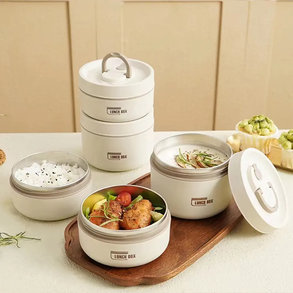 Camping Picnic Tableware, 304 Stainless Steel Lunch Box, Round Insulated Food Storage Box, Sealed Thermos Food Container, Insulated Bento Box