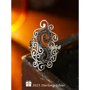 Vintage mystery style artificial sirconding ring, stylish exquisite women's jewelry, perfect birthday gift
