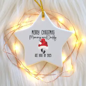 New Baby Christmas Ornament For New Parents - Merry Christmas Mommy & Daddy, See You In 2025 - Promoted to Parents, Christmas Ornament Pregnancy, New Baby Announcement Gift For Mom Dad To Be