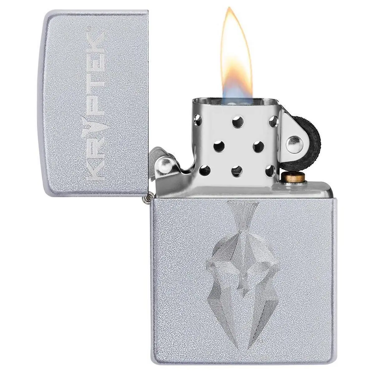 Zippo Kryptek Helmet Logo Satin Chrome Metal Windproof Pocket Lighter - Durable, Refillable Collectible for Automotive & Motorcycle Interior Decoration Accessories