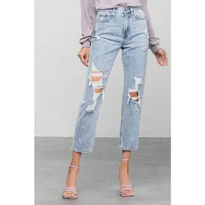 High Rise Ripped Girlfriend Jeans