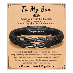 Forever Linked Together Leather Bracelet for Boys Men's Birthday Christmas Valentine's Day Father's Day Anniversary Gifts