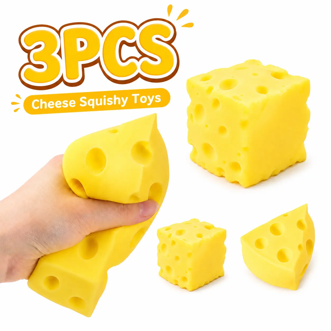 Buy 1 Get 2 Free Crunchy Cheese Squishy Toy– Cheese Squishy Fidget Toys for Kids & Adults, Fun Novelty & School Reward