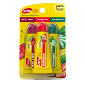 Daily Care Moisturizing Lip Balm Pack, Lip Balm With Sunscreen in Fresh Cherry, Strawberry and Wintergreen -0.35 Ounce (Pack of 3)