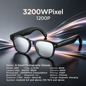 AI Smart Glasses with Camera Equipped with Bluetooth Calls,AI Smart Voice Assistant,Dual-Microphone Noise Reduction System,Intelligent Image Stabilization During Shooting, Long Standby Time,Suitable for Travel/ Business