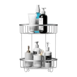 KULLAVIK Aluminum Alloy Wall-Mounted Shower Corner Rack Triangular Storage Caddy for Bathroom,Matte Silver