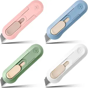 Box Cutter,Retractable Box Opener, Package Opener, Easy Slide Retractable Cute envelope opener for opening daily express boxes, envelopes, packages, paper tapes and more (4 Pcs Box Cutter)