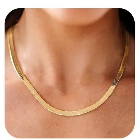 Loyalove Gold Necklaces for Women, Dainty Gold HerringboneChoker Necklace for Women Thin Layered Chunky Snake Chain Necklaces Jewvelry for Teen Gifts