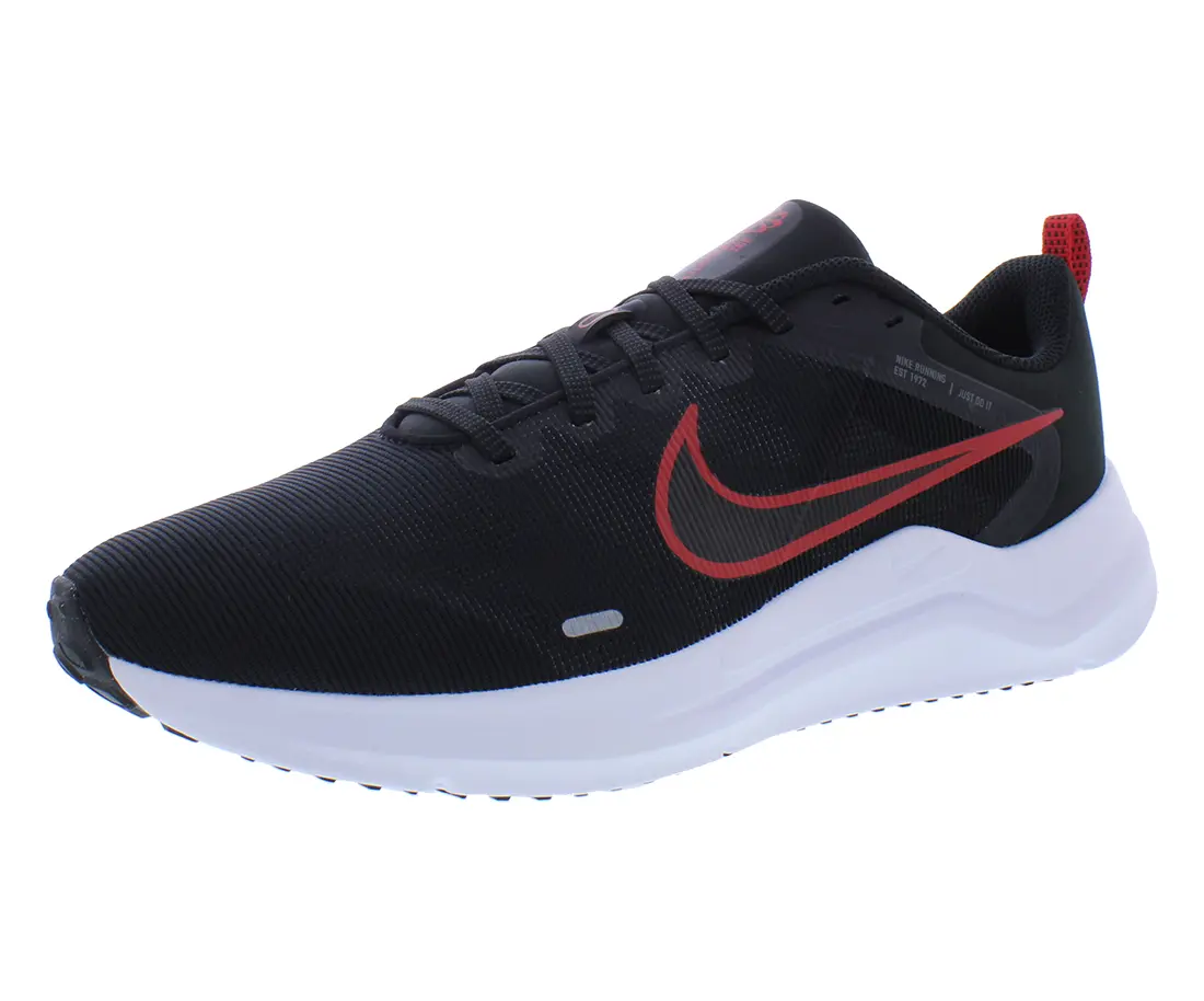 NIKE Downshifter 12 Unisex Basic Athletic Trainer, Breathable Mesh Sports Shoes for Walking & Running, Black/White/Grey, Black/White/Dark Smoke Grey