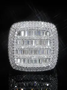 Iced Out Baguette Cut Square Ring for Men, 18K White Gold Plated Bling CZ Diamond Signet Ring, Hip Hop Rapper Jewelry Gift