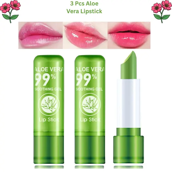 3PCS Aloe Vera Color Changing Lipstick Set for Women | Magic Temperature Change Lip Balm | Long Lasting Moisturizing Lip Gloss | Hydrating Lip Plumper | Nourishing Lip Care | Waterproof Makeup