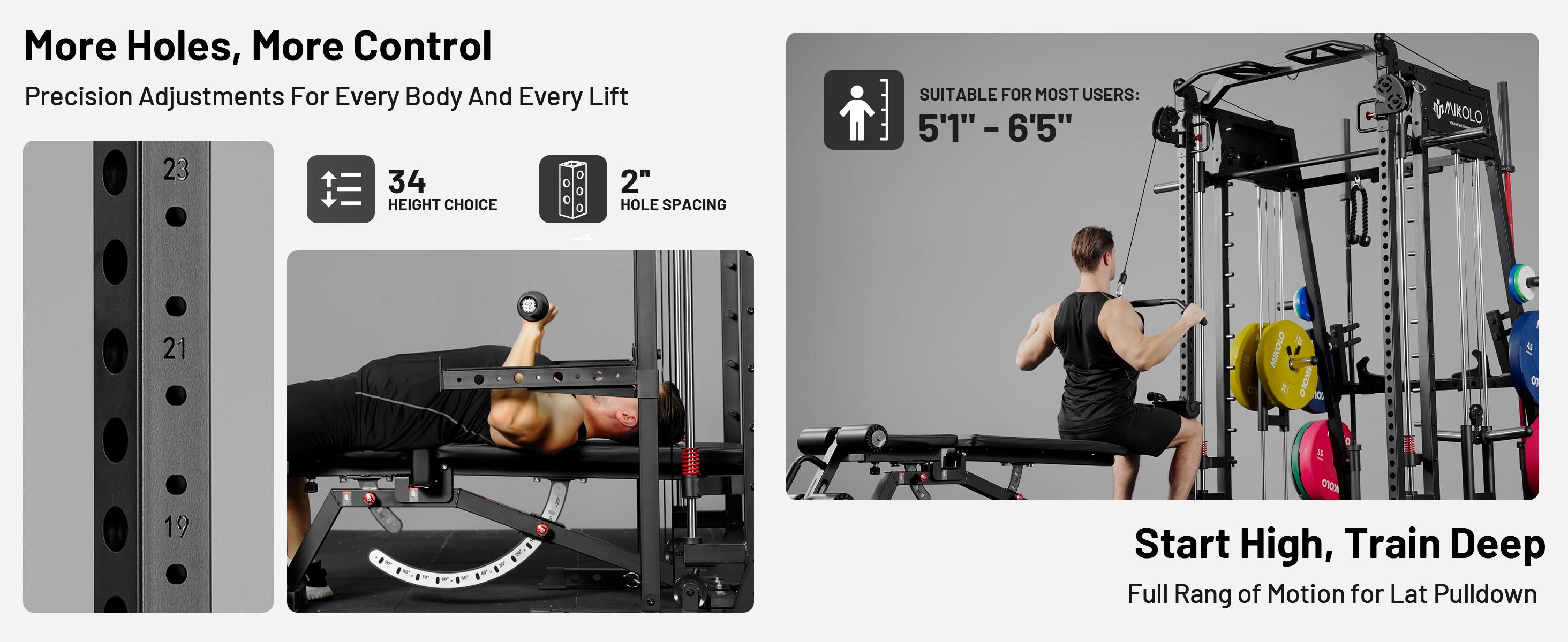 Smith Machine, 2200lbs Squat Rack with LAT-Pull Down System & Cable Crossover Machine, Training Equipment with Leg Hold-Down Attachment