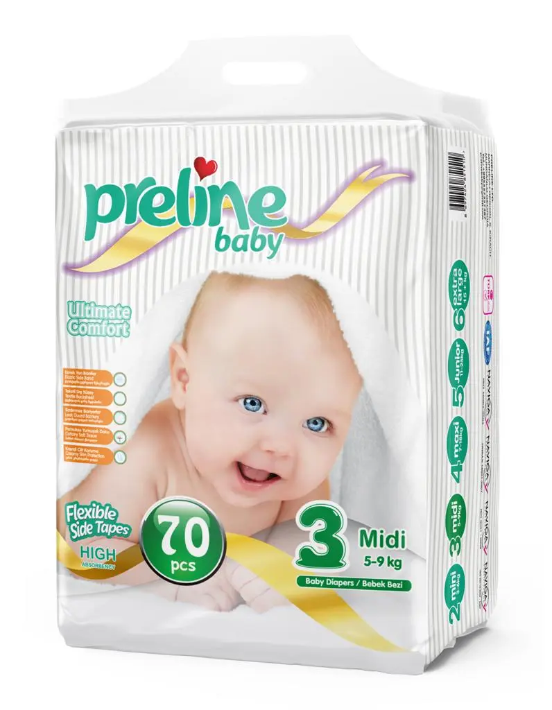 (11-20 lbs) Preline Baby Diapers Size 3 Midi, 70 Pieces, Runs small, Check Weight (11-20 lbs) Preline Baby Diapers Size 3 Midi, 70 Pieces, Runs small, Check Weight