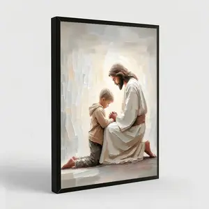Jesus And Boy Christian Art - Kids Praying with Children - LDS Bible Painting Home Decor Wall Art