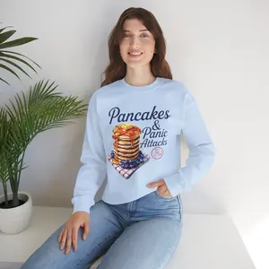 Pancakes & Panic Attacks Sweatshirt, Cozy Crewneck, Funny Gift for Foodies, Comfy Loungewear, Perfect for Brunch Lovers