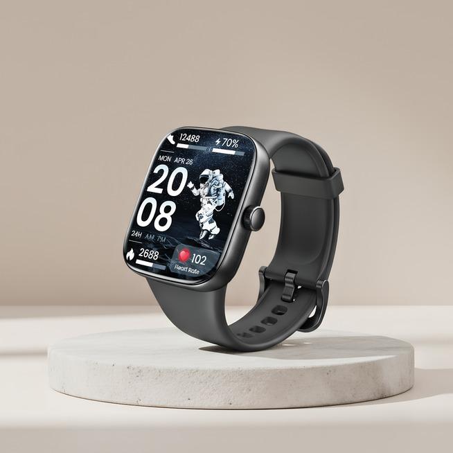 TOZO_S7 Smartwatch Bluetooth Call 1.85”AMOLED Ultra HD Screen,Dynamic Dials Messages Detect Human Health High Battery Life Touch Screen Watch Black FathersDayGift ideal birthday Wearable Phone Wristwatch Smartphone with Fitness and Features