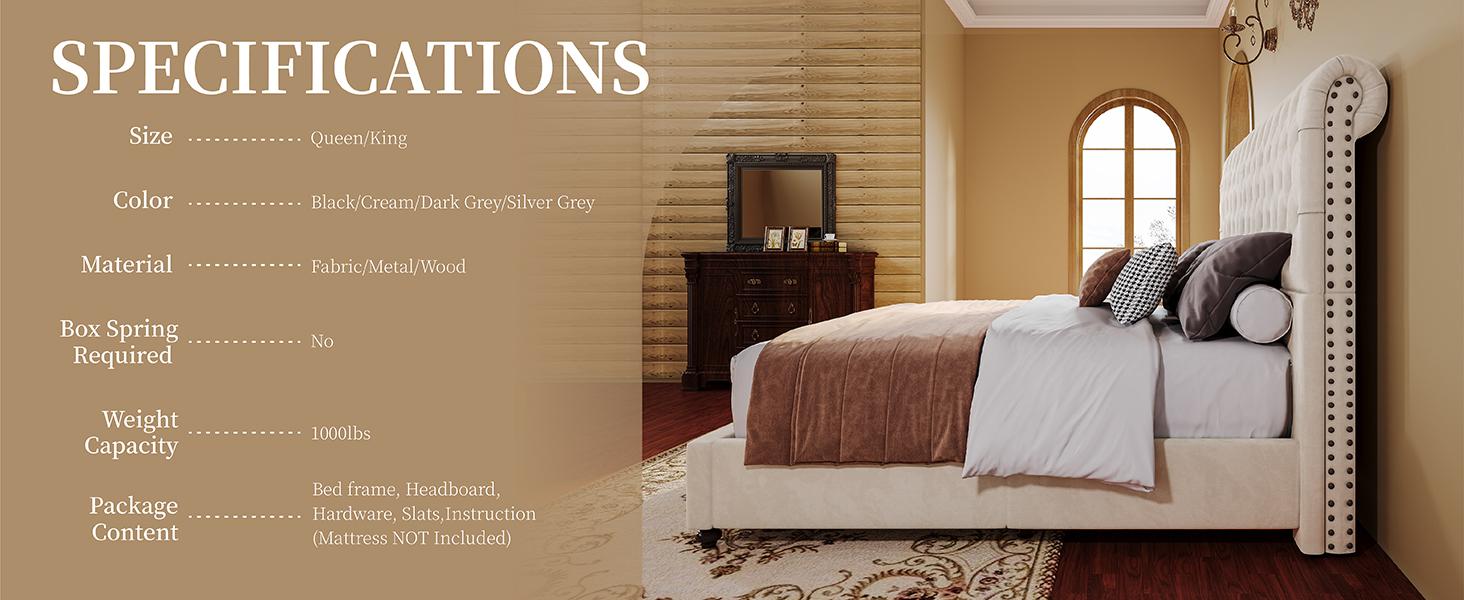 AMERLIFE 52.8" High Bed Frame with Sleigh Headboard, Modern Velvet Upholstered Platform Bed with Deep Button Tufted Headboard/Studded Trim, Queen/King Size/Unique Bedroom Furniture/Best Gift Ideas/Christmas Gifts
