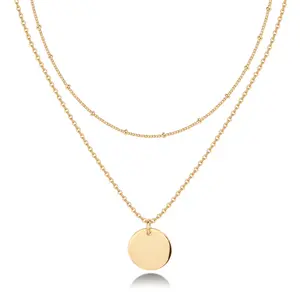 PAVOI 14K Gold Plated Women's Minimalist Layered Coin Pendant Necklace