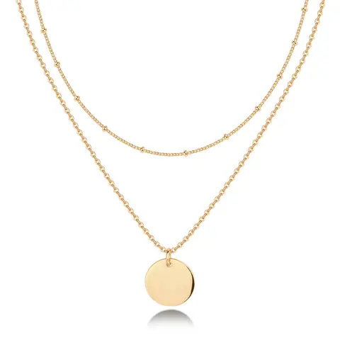 PAVOI 14K Gold Plated Women's Minimalist Layered Coin Pendant Necklace