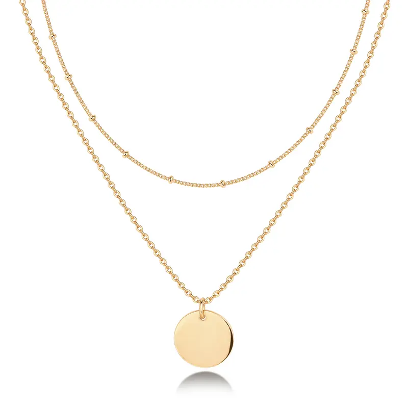 PAVOI 14K Gold Plated Women's Minimalist Layered Coin Pendant Necklace