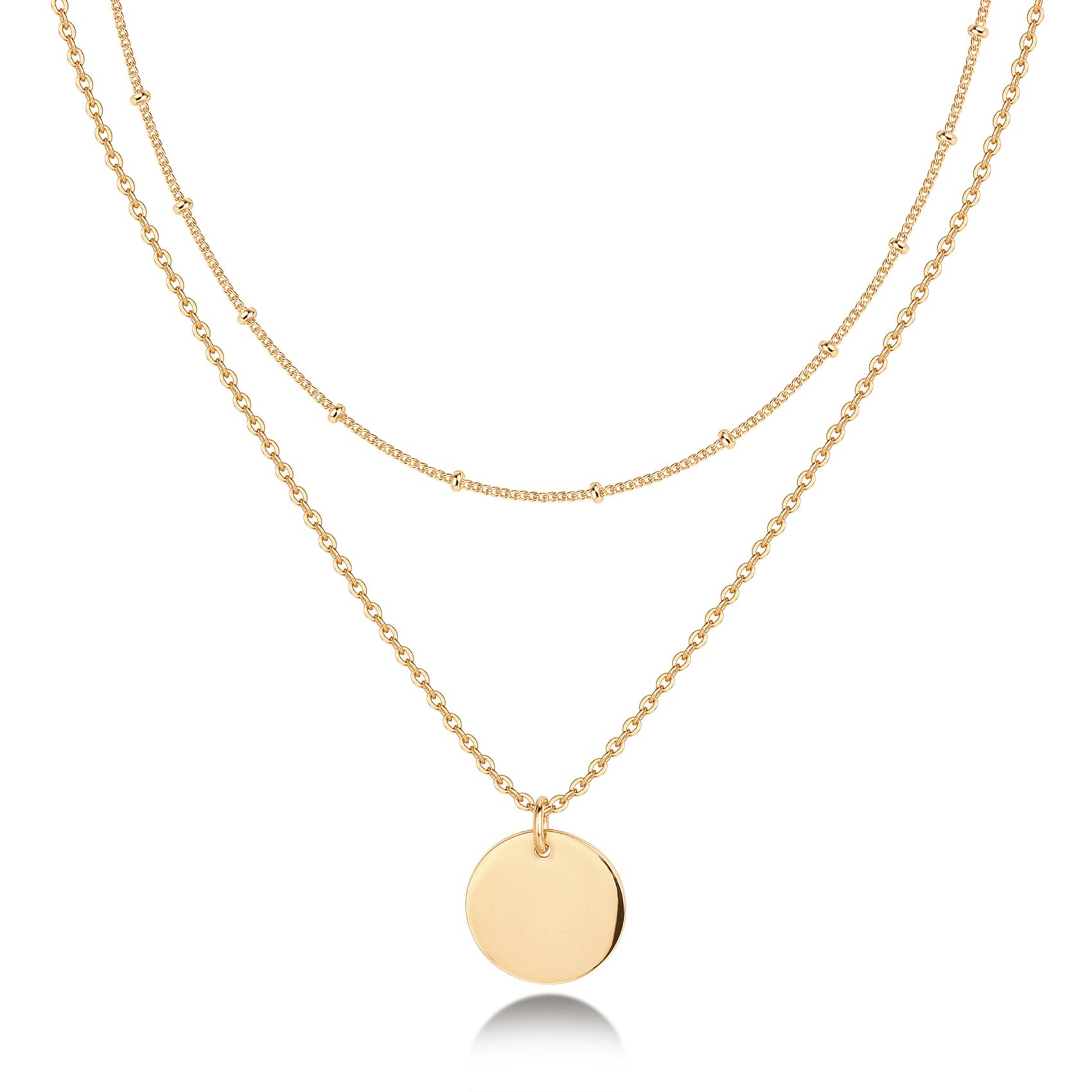PAVOI 14K Gold Plated Women's Minimalist Layered Coin Pendant Necklace