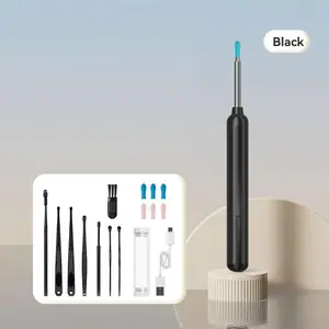 Electric Earwax Remover Tool Set with Camera, Black Portable 360° Ear Cleaner with Type-C Charging, Waterproof Wireless Endoscope for Earwax Removal