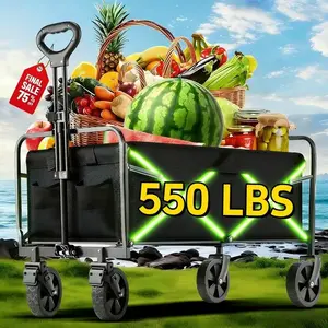 220LBS / 450LBS / 680LBS Heavy Duty Folding Wagon Cart, All Terrain Large Capacity Utility Wagon for Camping, Yard Work, Shopping, Sports & Gardening, Portable Multifunctional Outdoor Cart