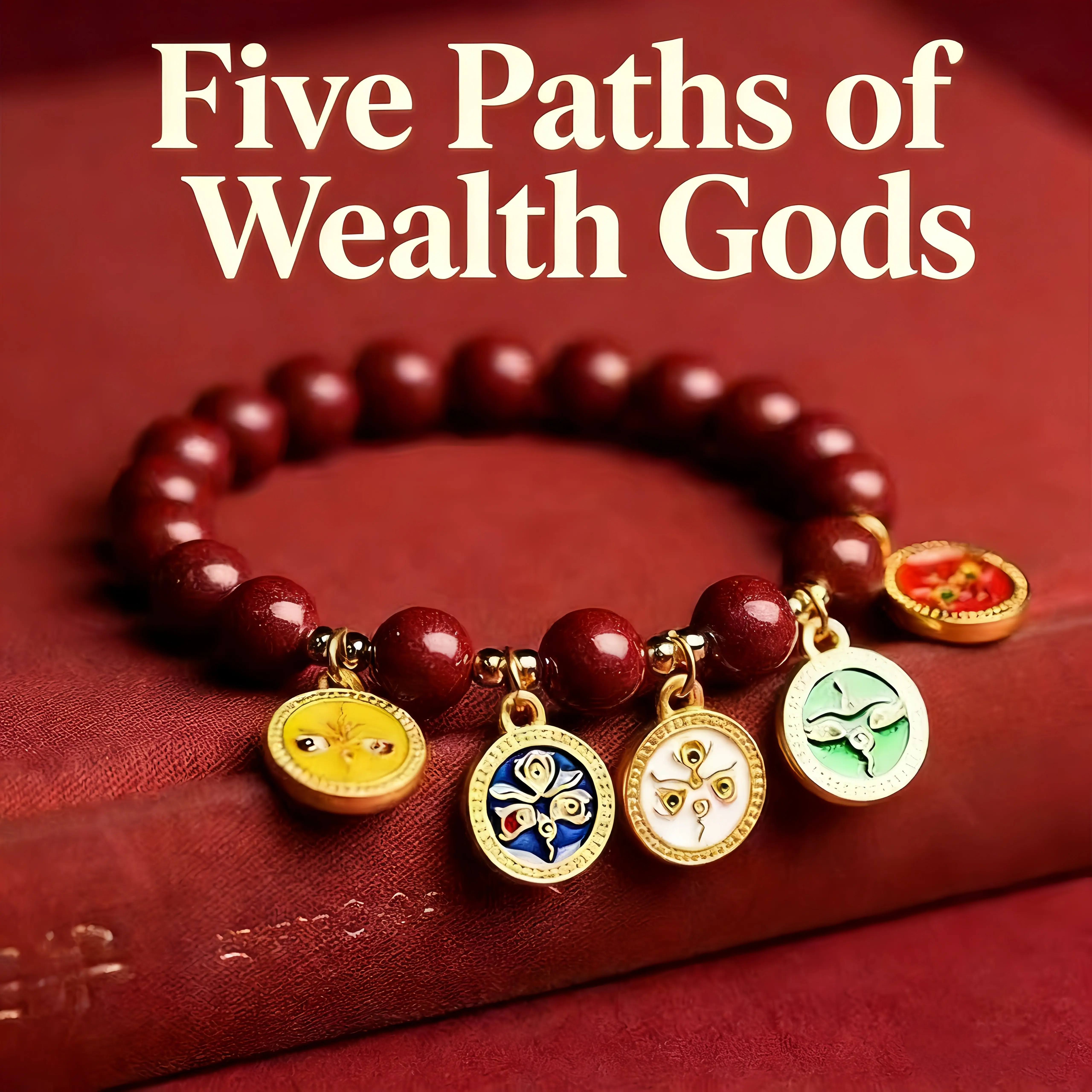 5 Wealth Gods Cinnabar Feng Shui Bracelet, Oriental-Style Handcrafted Adjustable Unisex Fashion Jewelry, Wealth Luck Protection & Energy Balance New Year Gift for Friends
