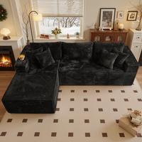 Black Corduroy Left Chaise Without Ottoman