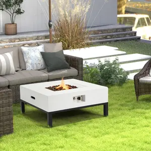 32" MGO Patio Propane Fire Pit Table with Shelves, Outdoor Gas Fire Table