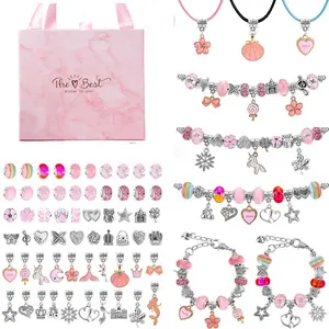 67pcs Complete Jewelry Making Kit in Box, Viral DIY Mix Beads Bracelet Set for Girls 6-10, Portable Craft Box with 60 Charms & 3 Bracelets, Perfect Birthday Gift Available in 4 Colors