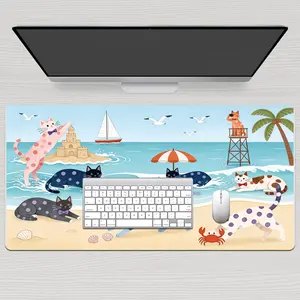LIVEKEY Large Gaming Mouse Pad 80x40cm, Non-Slip Base & Stitched Edges, Smooth Surface Desk Mat with Cute Beach Cats Design for Work and PC Games