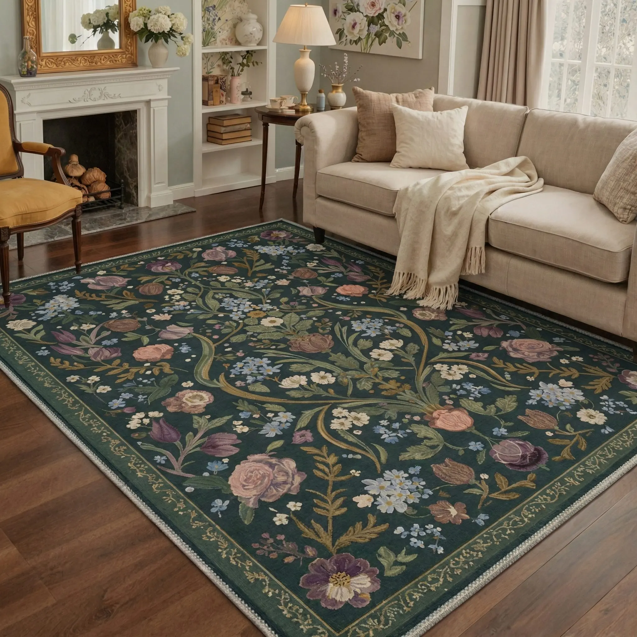 【Deals For You Days】GENIMO Area Rug – Machine Washable, Pet Friendly, Non-Slip Floor Rug, Soft Home Carpet, Ideal Living Room, Bedroom, Kitchen, Hallway Decor ,ARF2624-PETAL