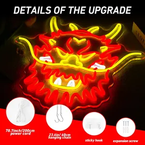 Easehomey 1 pc Chinese style dragon and lion dance neon sign lights for Wall Decor USB Powered  for Wall Decor