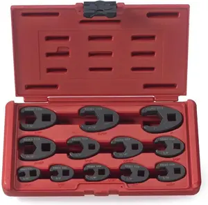 03323A Crowfoot Wrench Set 1/2" and 3/8" Drive, 12 Piece, SAE Crows Foot Wrench Sizes 5/16" to 1", Chrome-Moly Flare Nut Wrench Set