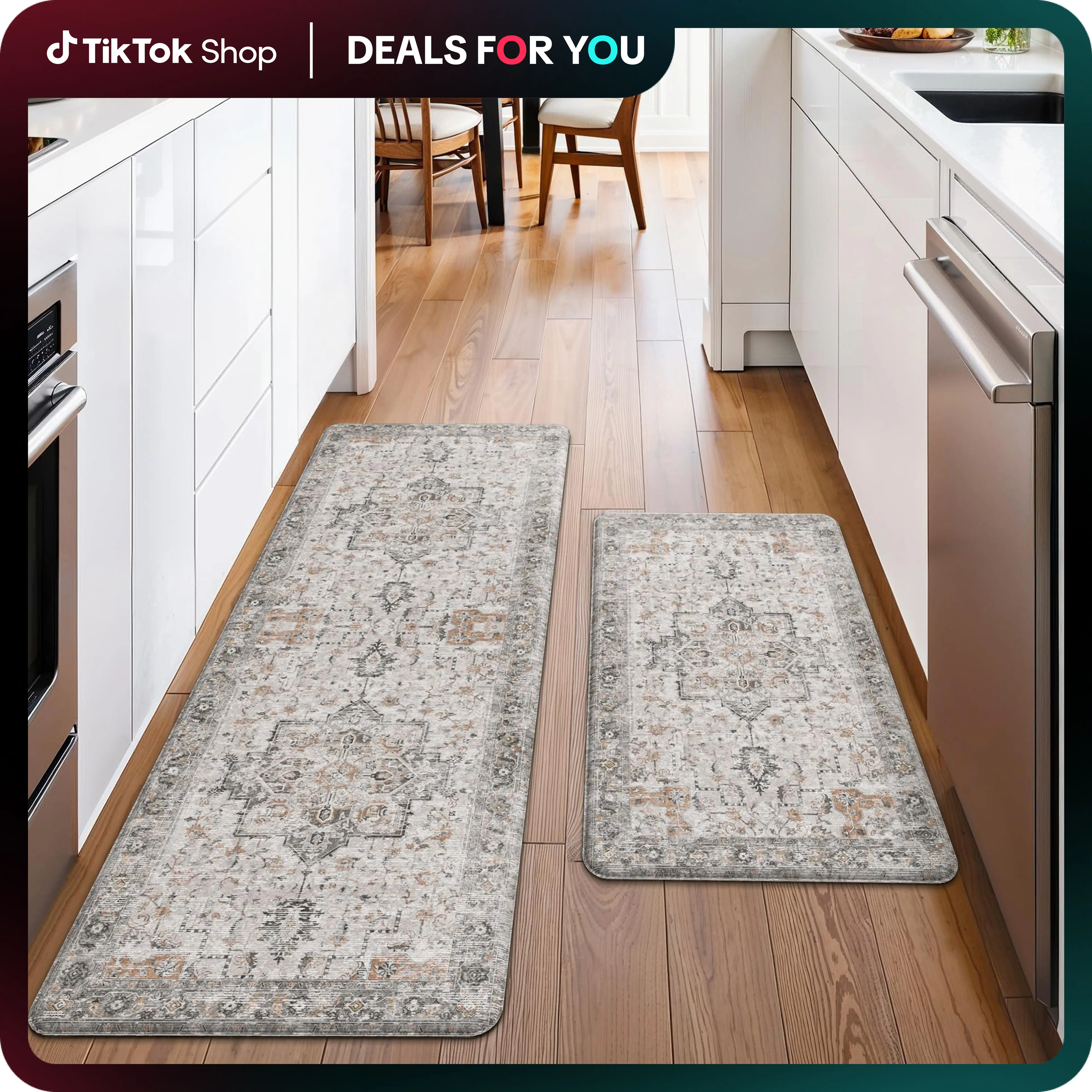 【FallDealsForYou】GENIMO Kitchen Mats for Floor 2PCs, Washable Anti Fatigue Mat for Cushioned, 17.3"x47"+17.3"x30", Waterproof Kitchen Rugs, Non Slip C