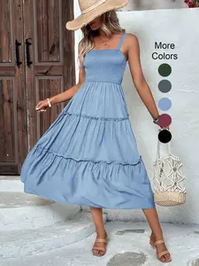 Women's Ruffled Fitted Camisole Dress, Boho Casual Vacation, Elegant Sleeveless Top, Perfect for Summer Wear, Ladies Fashion Clothing