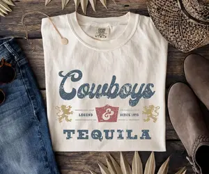 Comfort Color Vintage Cowboys And Tequila T-shirt Western T-shirt, Barbecue Party, Cricut & Silhouette Country T-shirt, Cowboy Shirt Gift